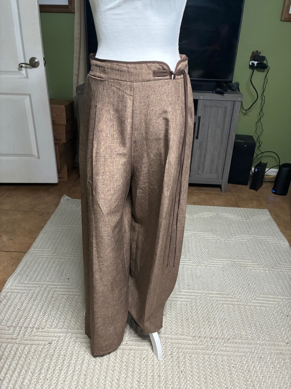 SHEIN Brown Wide Leg Tie-Waist Pants